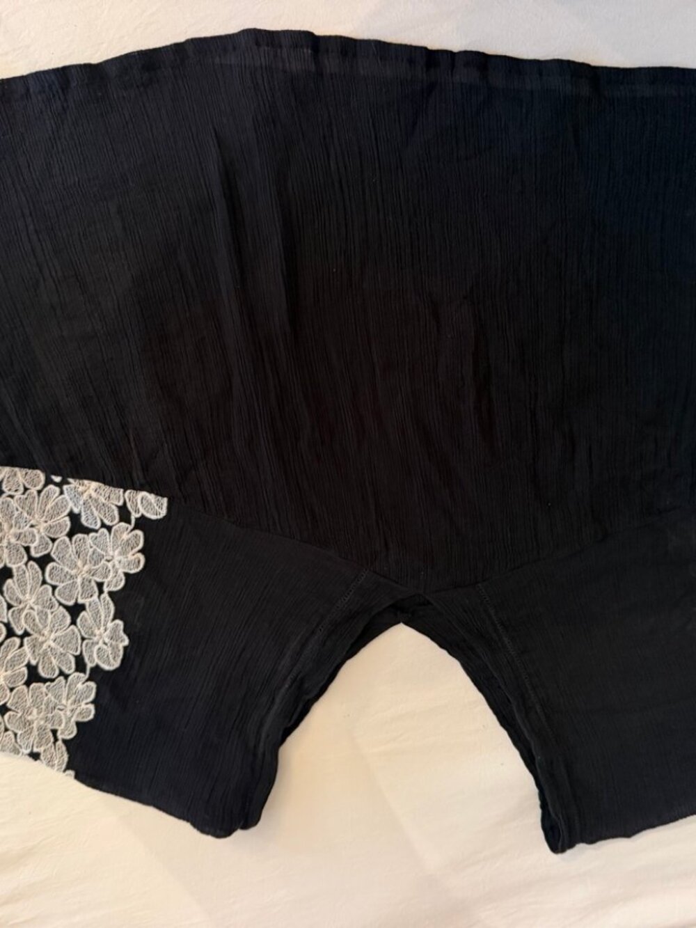 World Market Black Poncho Top White Lace Sleeves OS